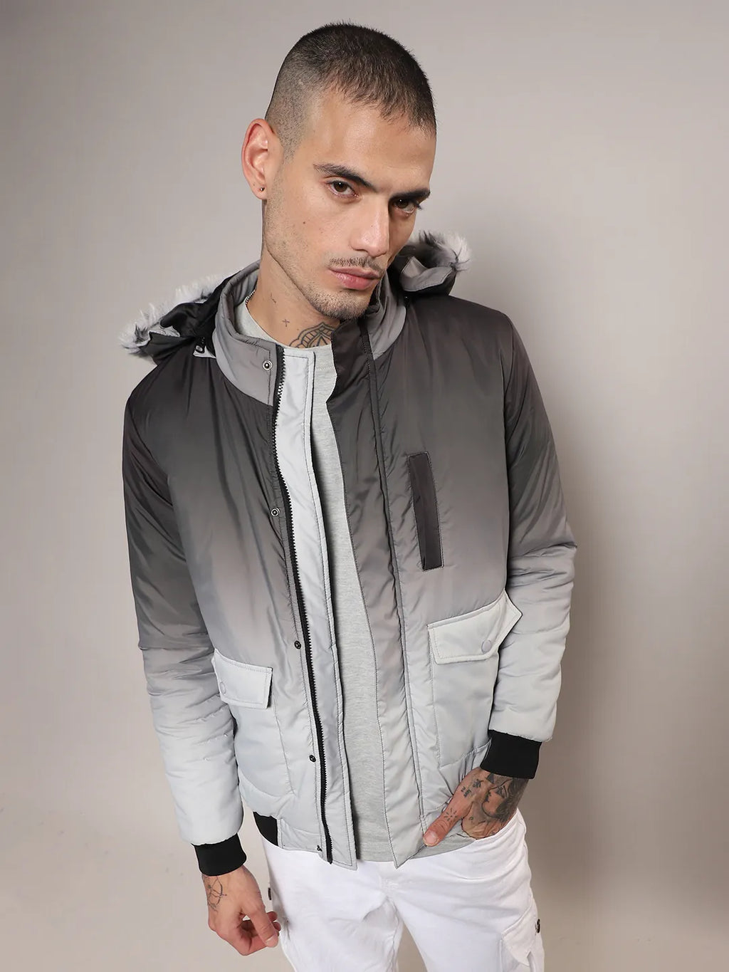Campus Sutra Ombre Puffer Jacket With Fleece Hood