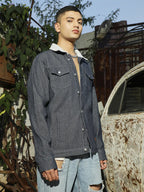 Campus Sutra Fleece Polka Dot Denim Jacket