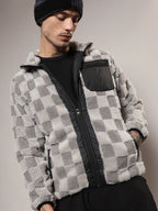 Campus Sutra Fleece Buffalo Check Puffer Jacket