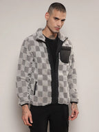 Campus Sutra Fleece Buffalo Check Puffer Jacket