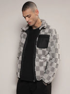 Campus Sutra Fleece Buffalo Check Puffer Jacket