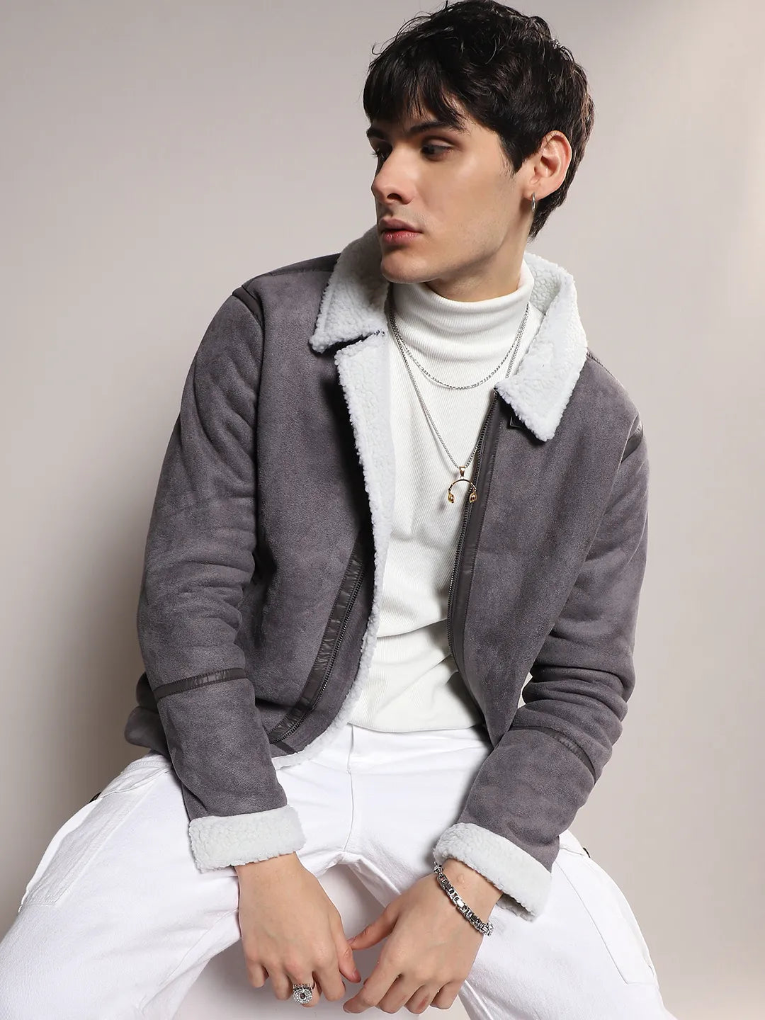 Campus Sutra Fleece Lined Biker Jacket