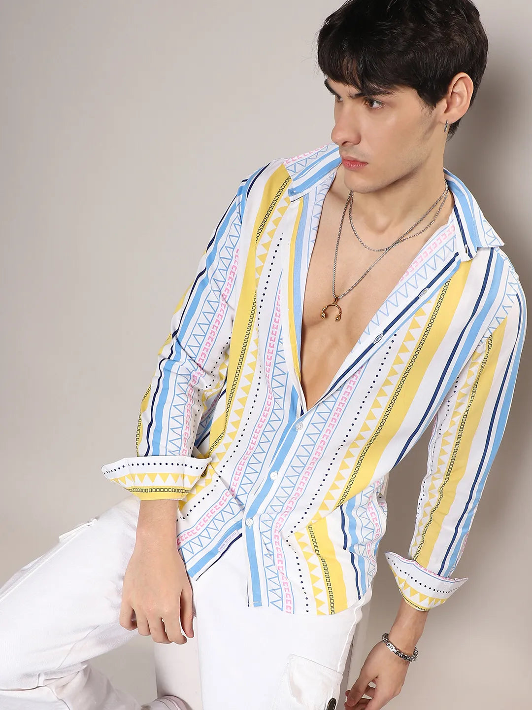 Campus Sutra Geometric Striped Shirt
