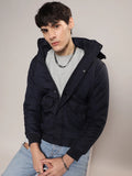 Campus Sutra Self-Design Diamond Puffer Jacket With Fleece Hood