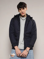 Campus Sutra Self-Design Diamond Puffer Jacket With Fleece Hood