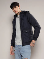 Campus Sutra Self-Design Diamond Puffer Jacket With Fleece Hood