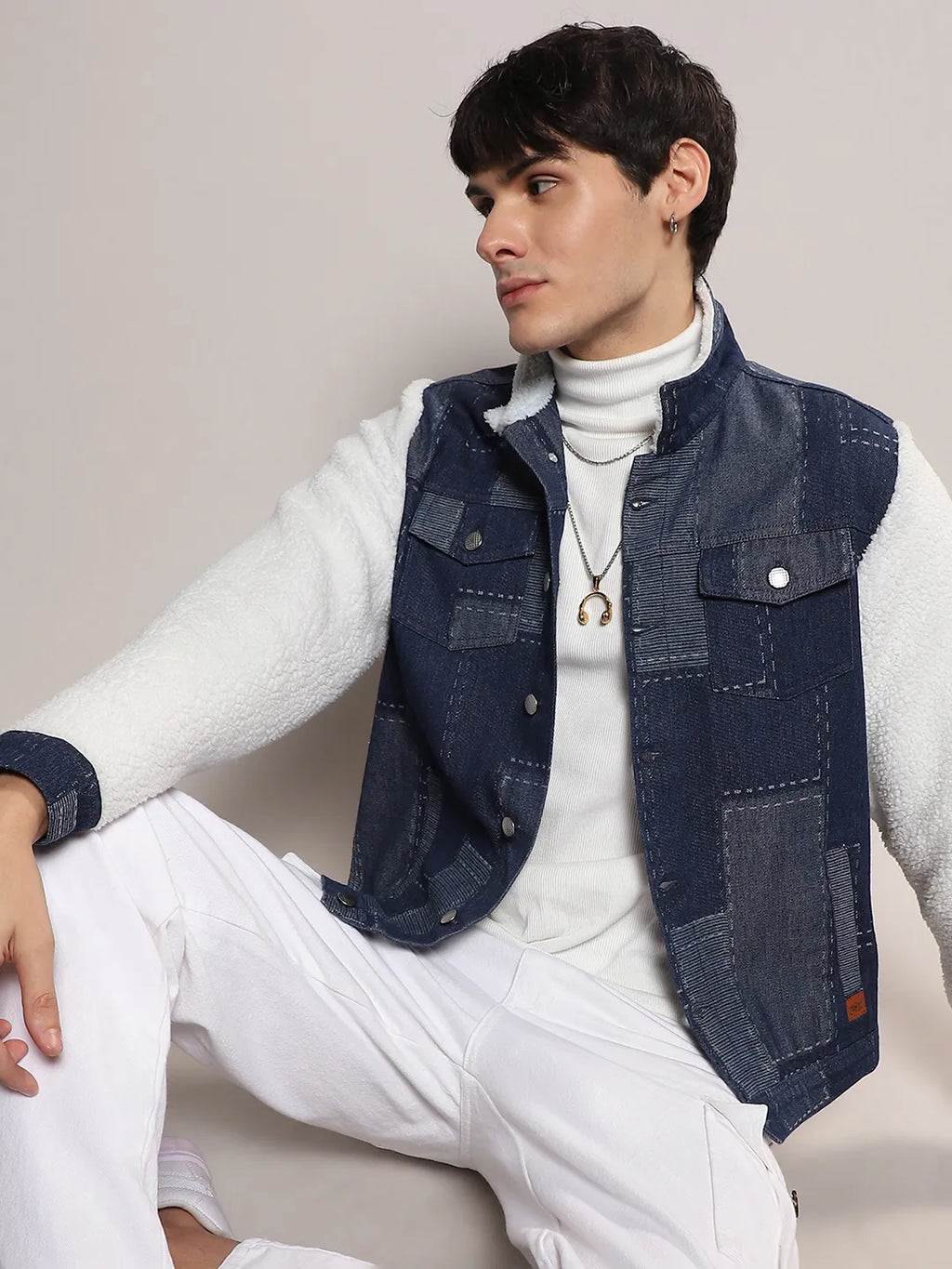 Campus Sutra Fleece Block Denim Jacket