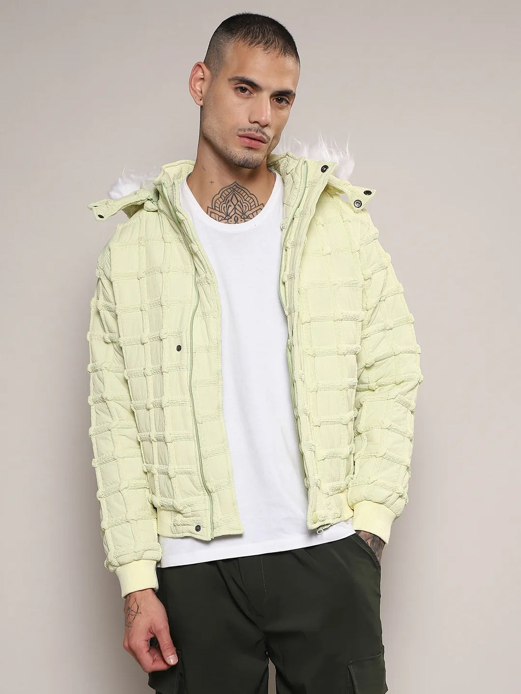 Campus Sutra Self-Design Puffer Jacket With Fleece Hood