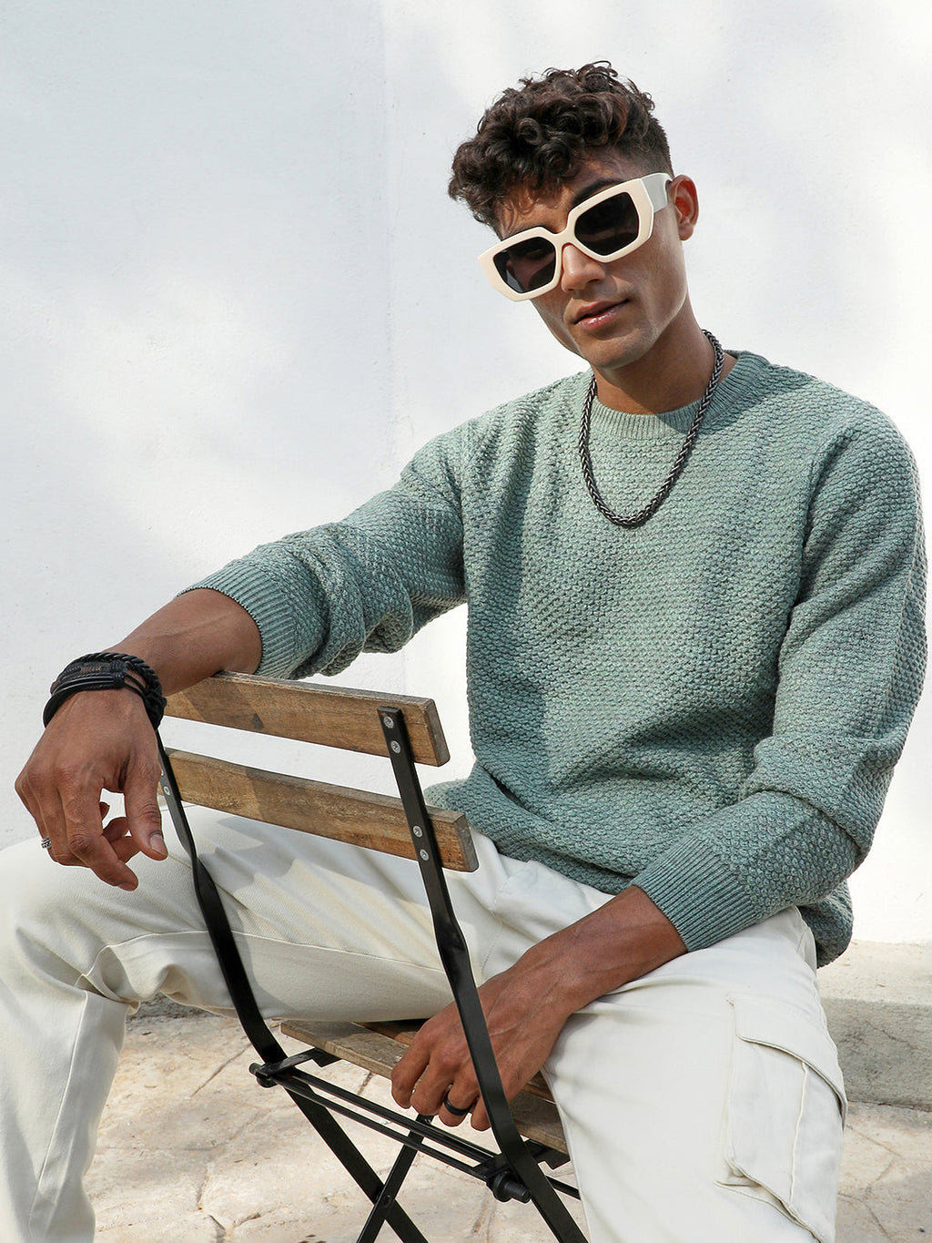 Campus Sutra Textured Knit Pullover Sweater