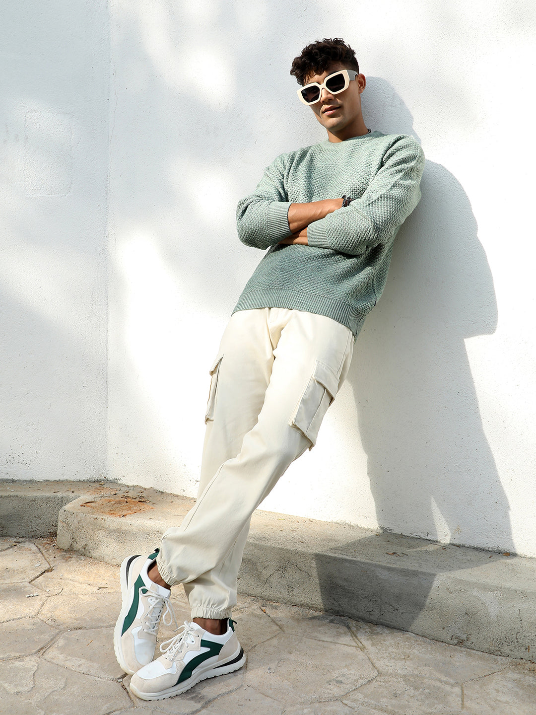 Campus Sutra Textured Knit Pullover Sweater