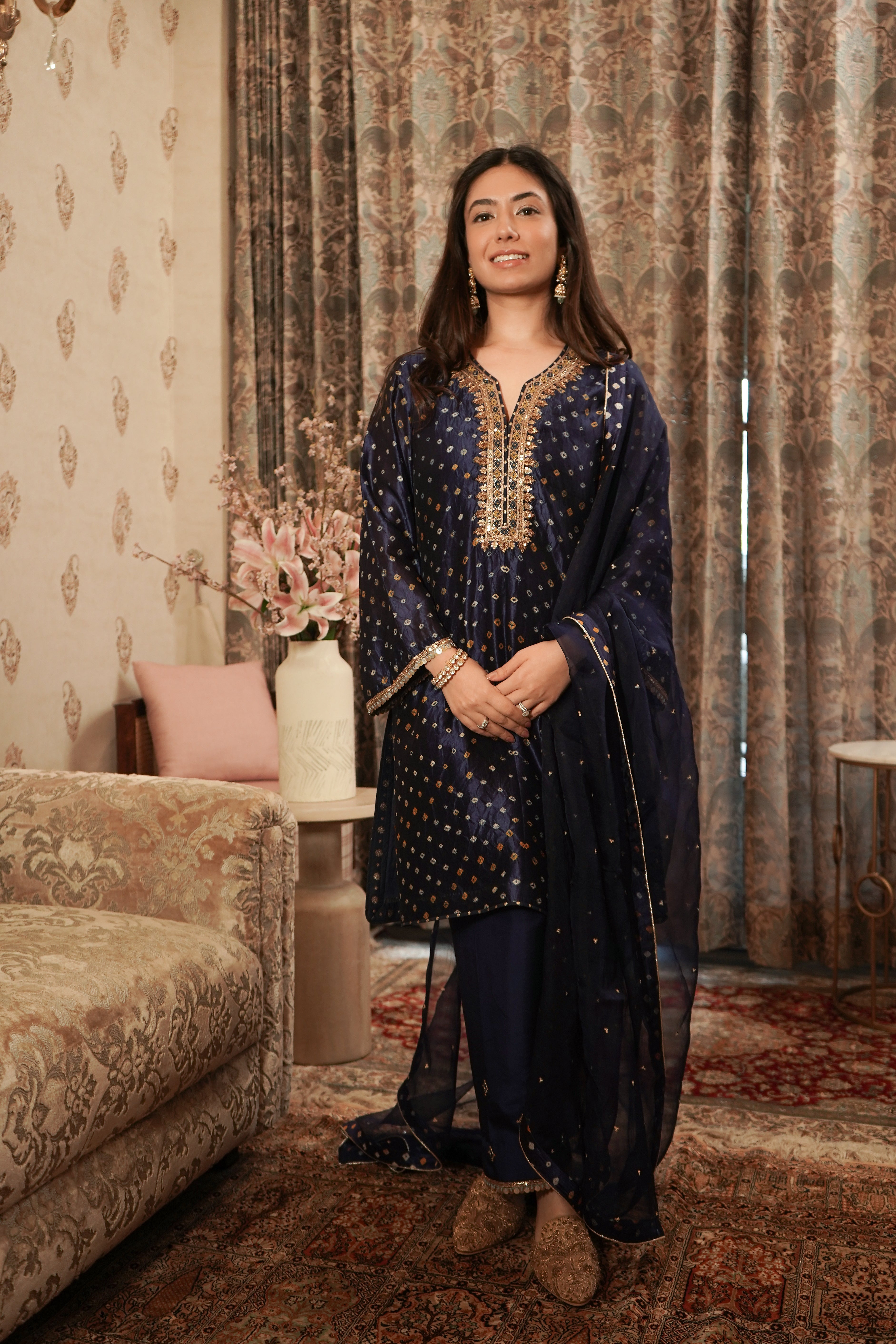 ShopKapaas Midnight Blue Bandhani Salwar Set - Without Dupatta