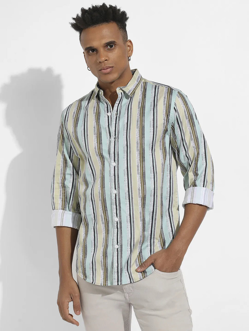 Campus Sutra Faded Barcode Striped Shirt