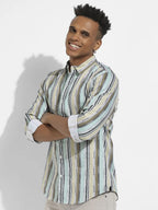 Campus Sutra Faded Barcode Striped Shirt