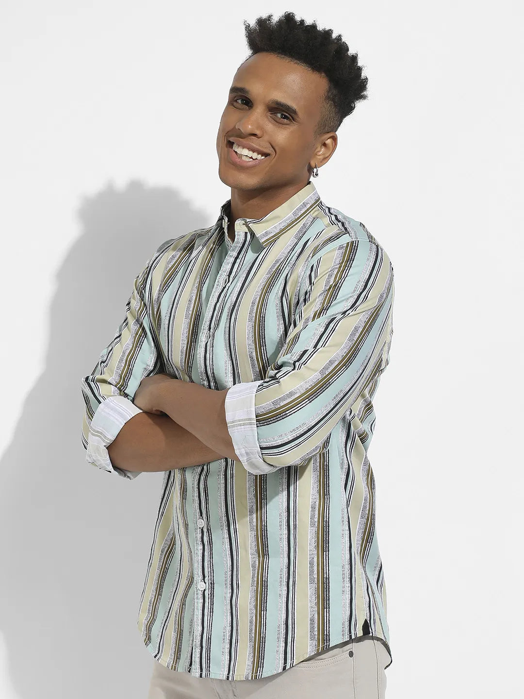 Campus Sutra Faded Barcode Striped Shirt