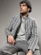Campus Sutra Halo Striped Quilted Jacket