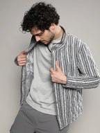 Campus Sutra Halo Striped Quilted Jacket