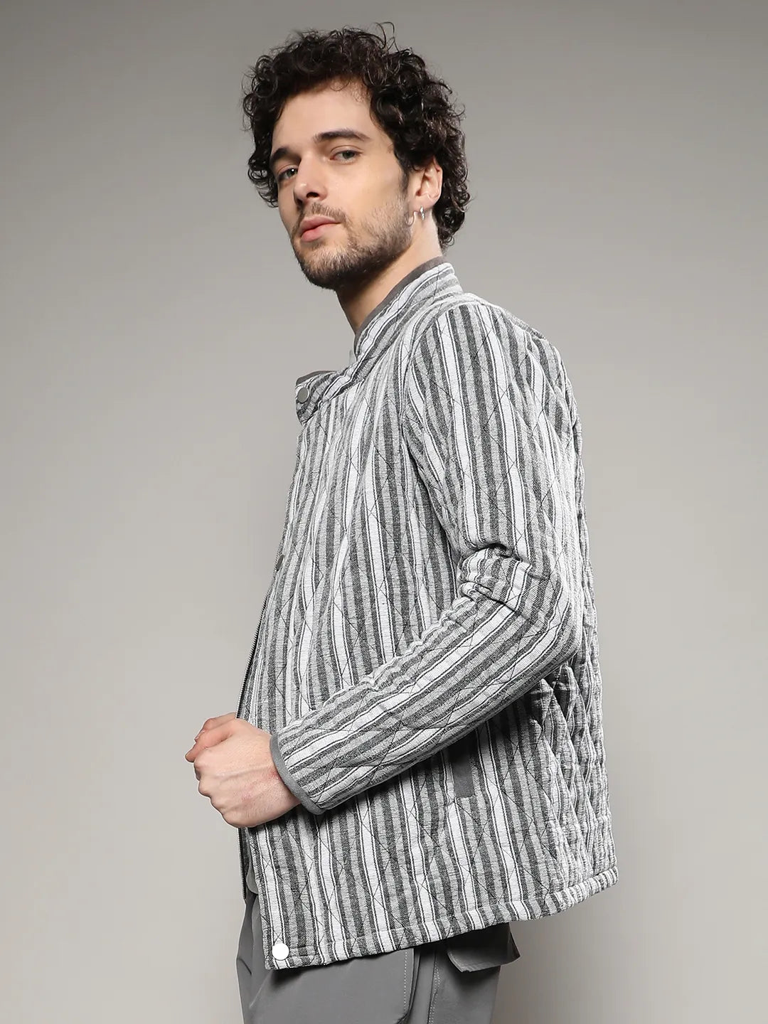 Campus Sutra Halo Striped Quilted Jacket