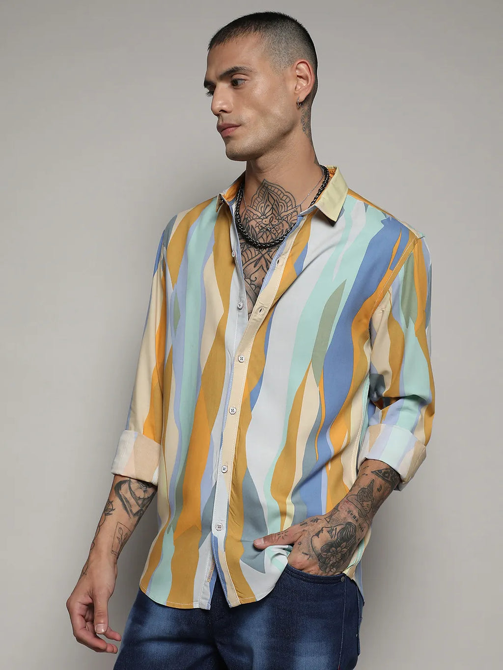 Campus Sutra Contrast Abstract Print Shirt