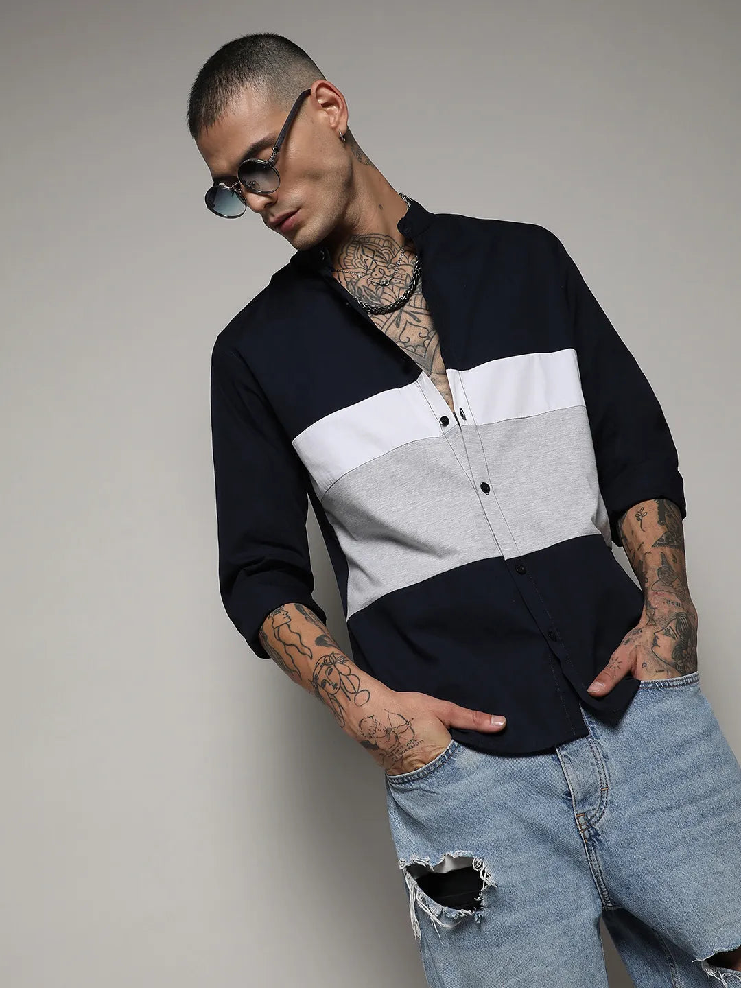 Campus Sutra Contrast Panel Shirt