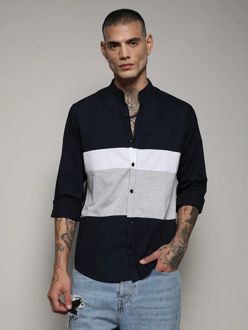 Campus Sutra Contrast Panel Shirt