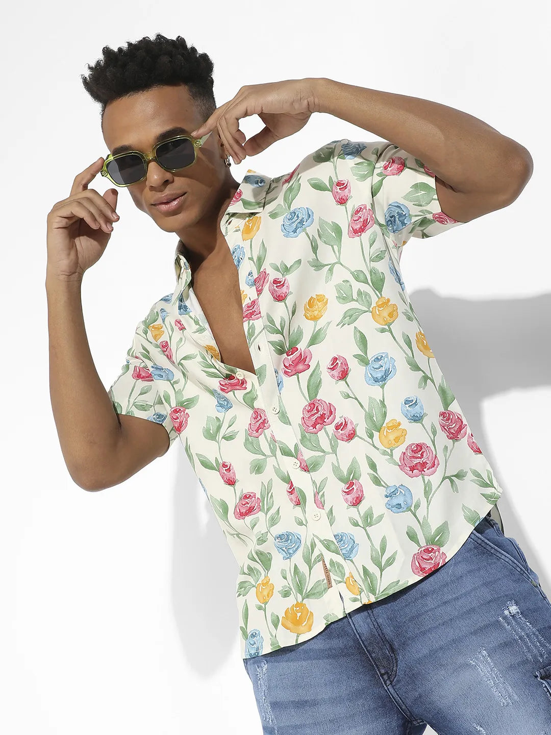 Campus Sutra Rose Garden Print Shirt