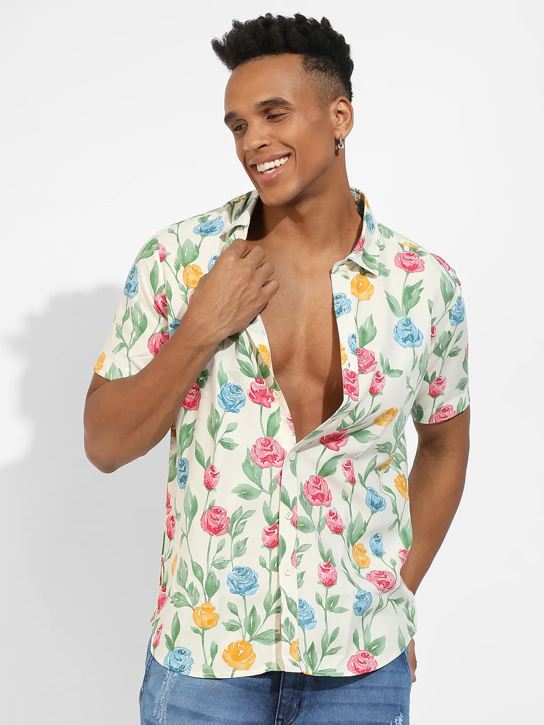 Campus Sutra Rose Garden Print Shirt