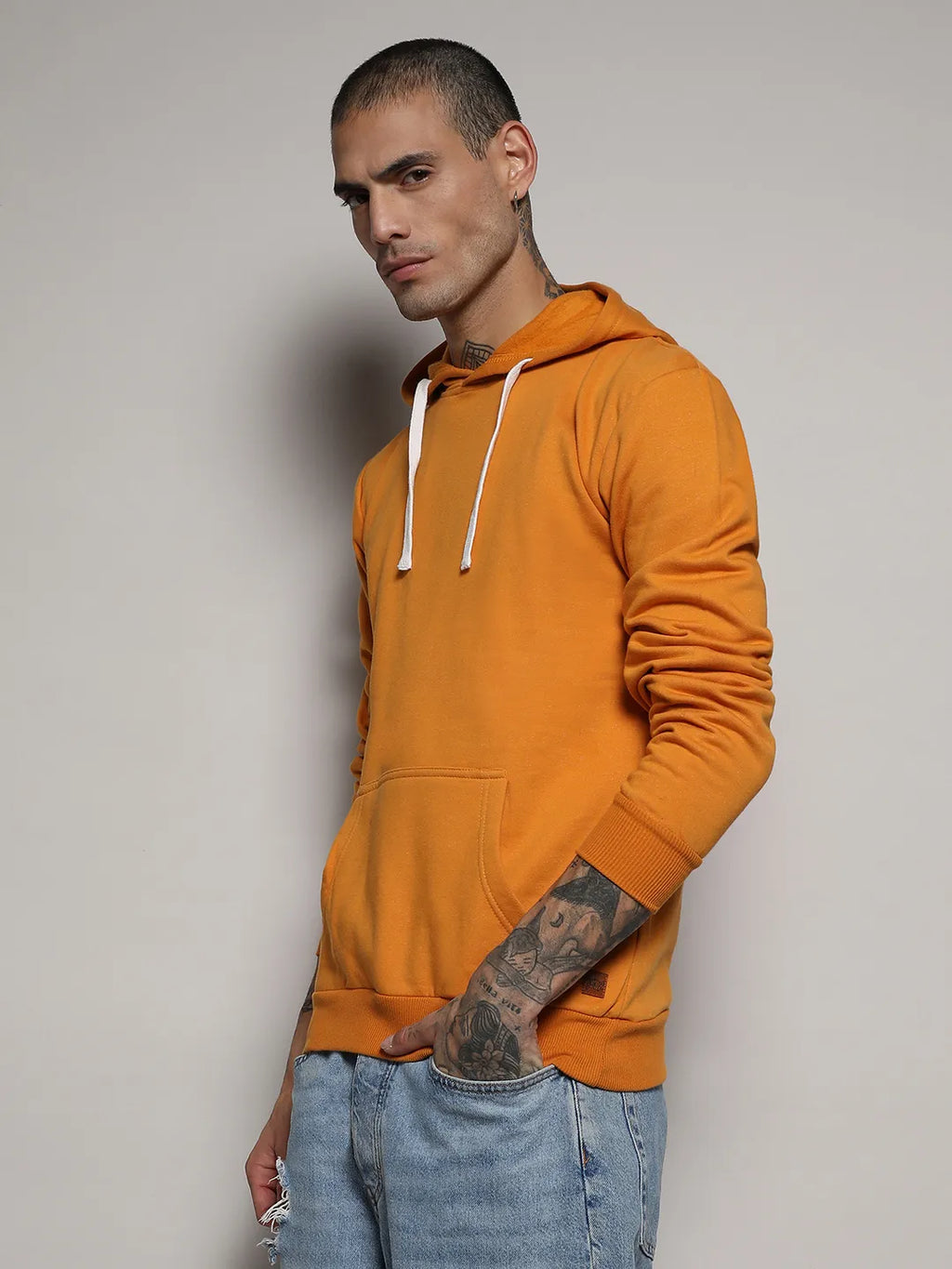 Campus Sutra Pullover Hoodie With Contrast Drawstring