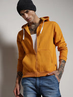 Campus Sutra Zip-Front Hoodie With Contrast Drawstring
