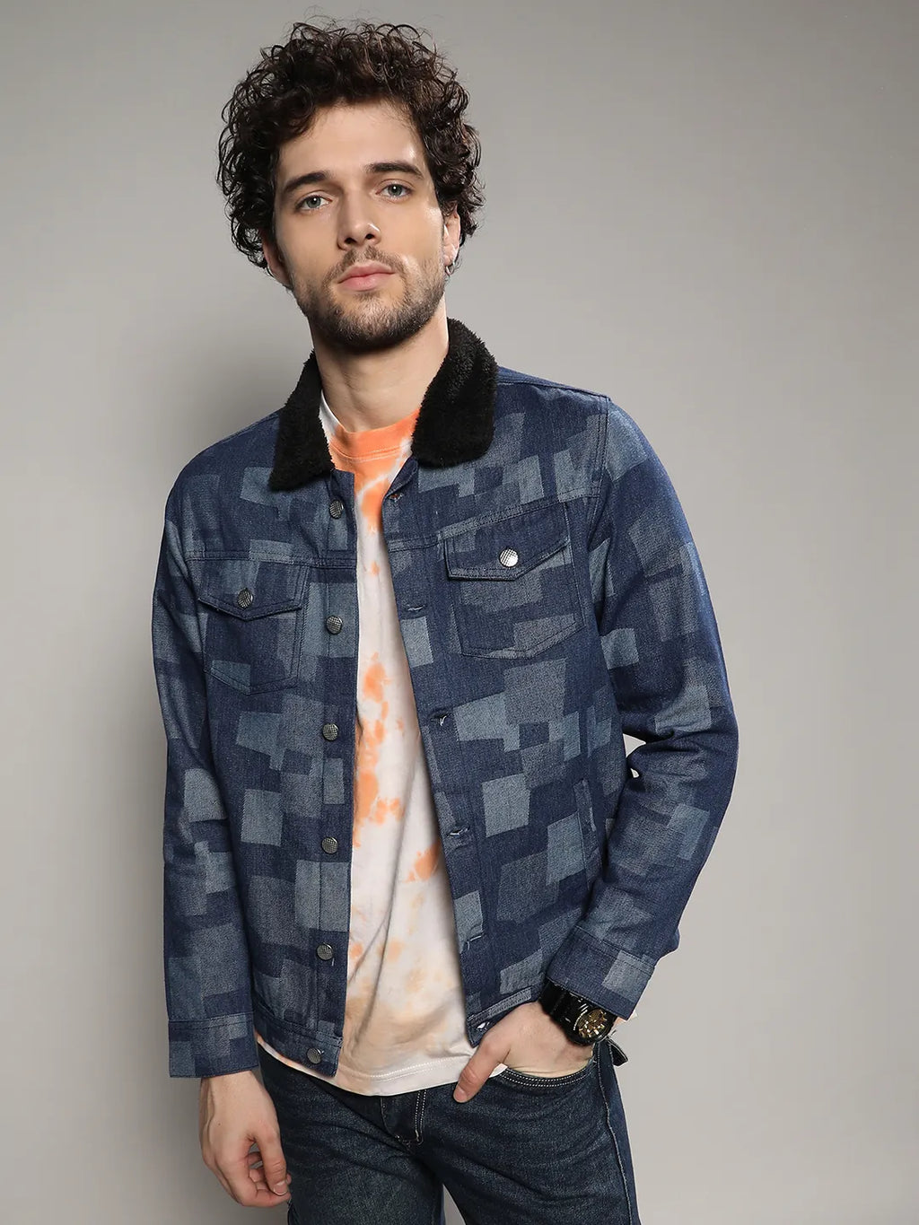 Campus Sutra Bar Striped Quilted Jacket