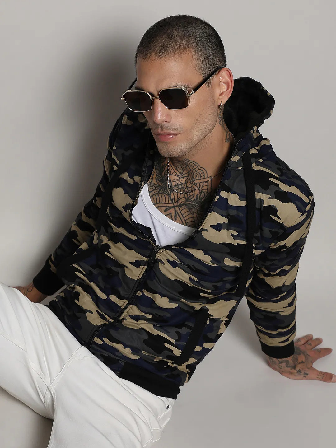 Campus Sutra Camouflage Hoodie With Insert Pocket