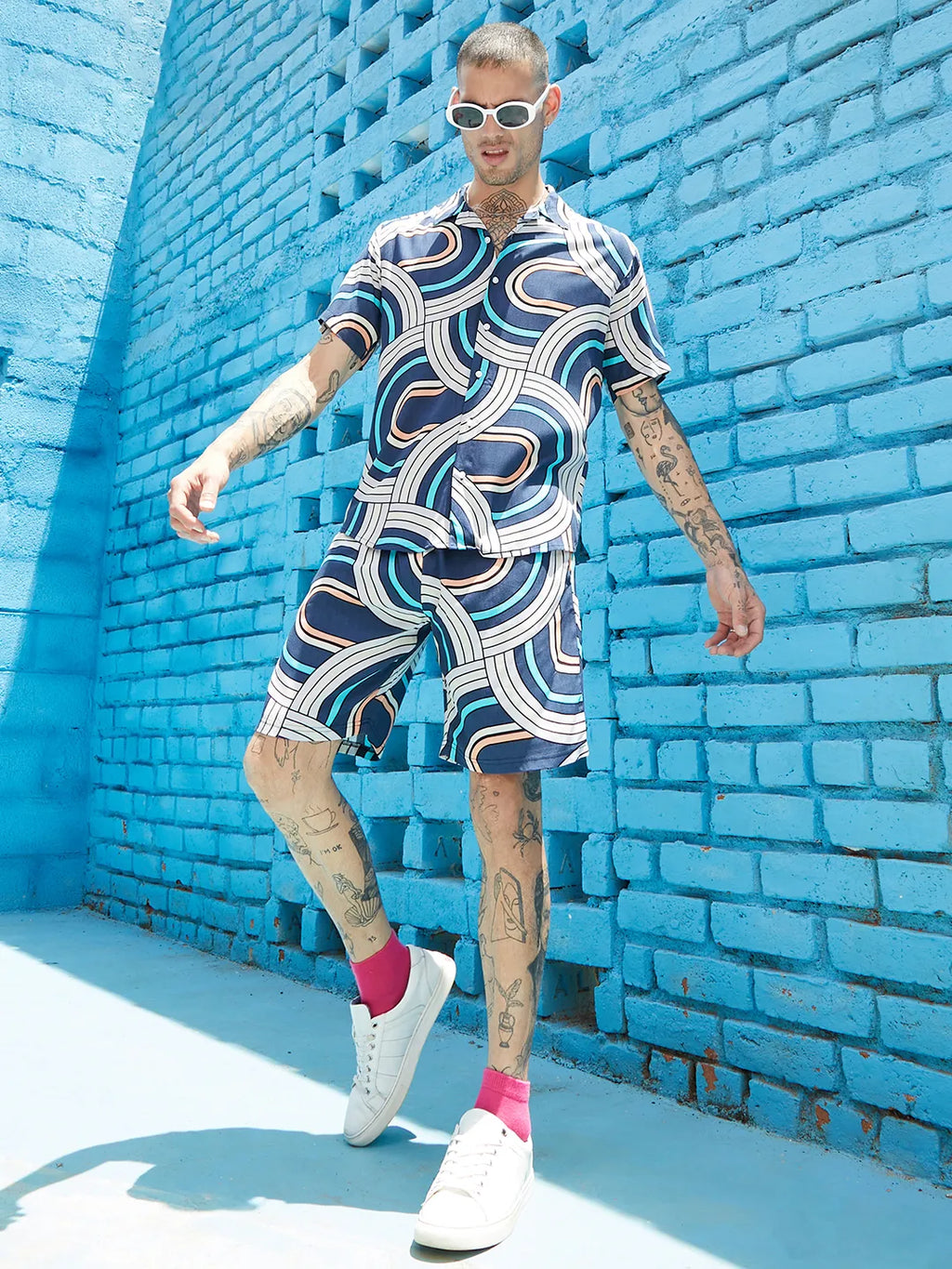Campus Sutra Navy Blue Contrast Print Co-Ord Set