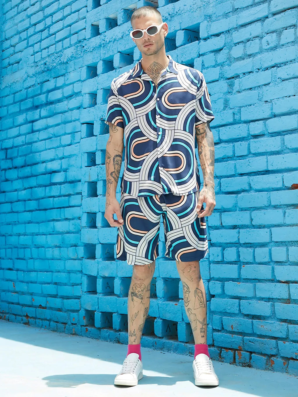 Campus Sutra Navy Blue Contrast Print Co-Ord Set
