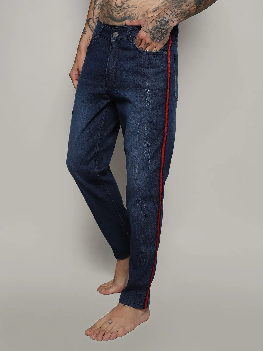 Campus Sutra Contrast Side-Striped Denim Jeans