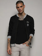 Campus Sutra Pinstriped Jacket With Contrast Hem