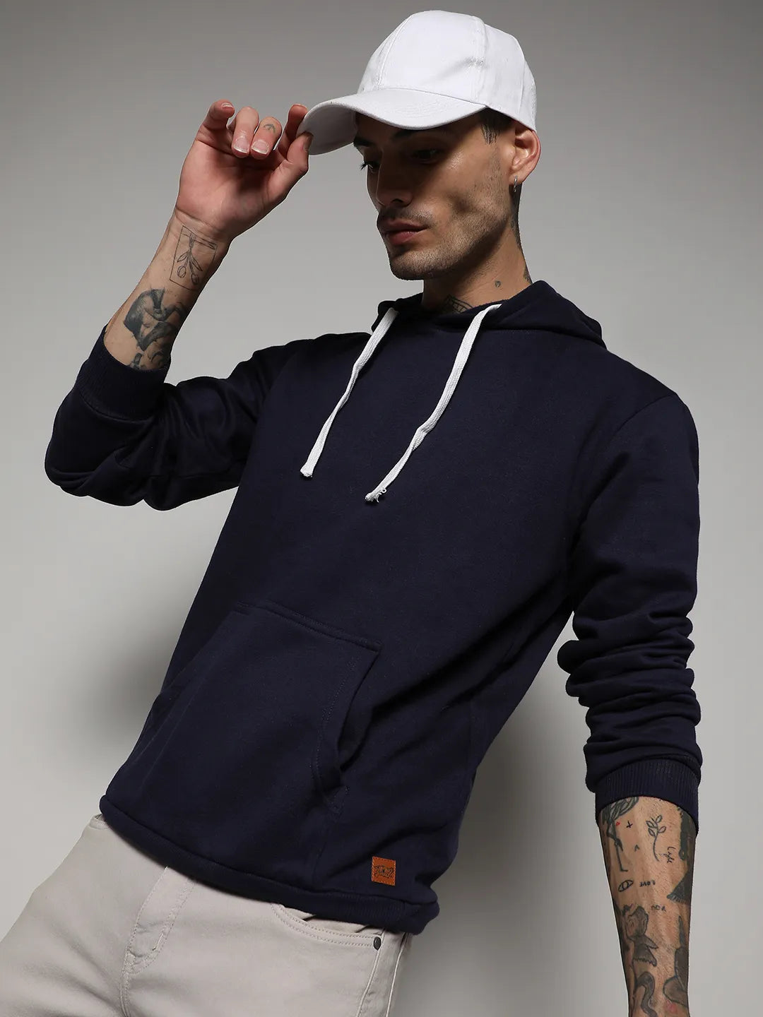 Campus Sutra Pullover Hoodie With Contrast Drawstring