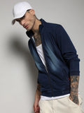 Campus Sutra Zip-Front Dark-Wash Denim Jacket