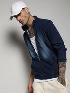 Campus Sutra Zip-Front Dark-Wash Denim Jacket