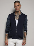 Campus Sutra Zip-Front Jacket With Contrast Striped Hem