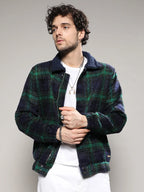 Campus Sutra Tartan Plaid Jacket With Fleece Collar