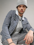 Campus Sutra Fleece Houndstooth Denim Jacket