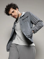 Campus Sutra Fleece Houndstooth Denim Jacket