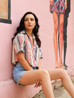 ShopKapaas Ecru Stripes Linen Crop Top