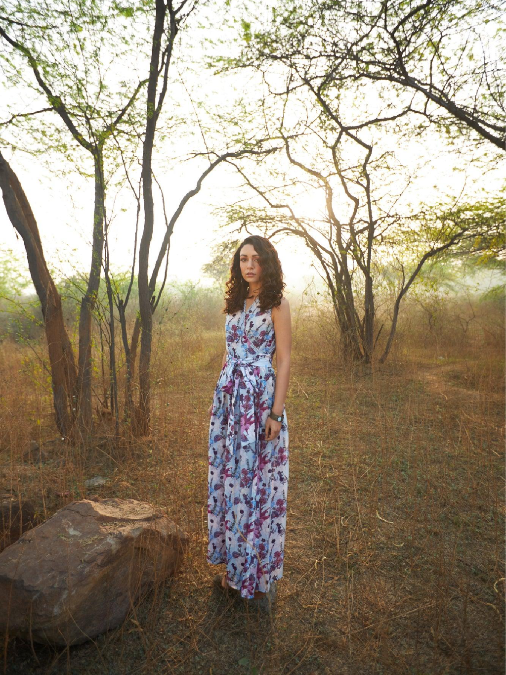 ShopKapaas Nazaha - Lilac Floral Long Wrap Dress