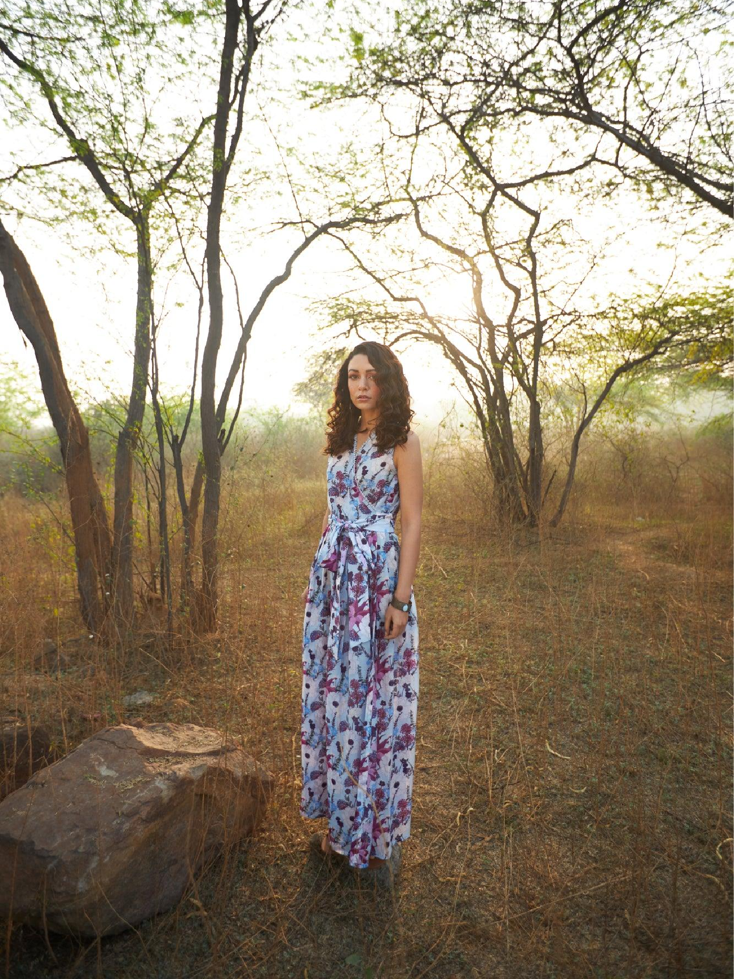 ShopKapaas Nazaha - Lilac Floral Long Wrap Dress
