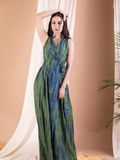 ShopKapaas Kaya - Olive green and Indigo Tie dye Long Wrap Dress