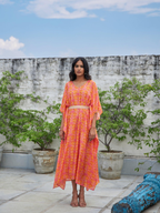ShopKapaas Pink Geometric Kaftan With Belt - Without Cotton Lining Slip