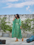 ShopKapaas Green Paisley Kaftan With Belt - Without Cotton Lining Slip