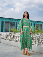 ShopKapaas Green Paisley Kaftan With Belt - Without Cotton Lining Slip