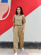 ShopKapaas Olive Floral Linen Crop Top - With Pants