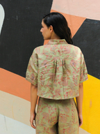 ShopKapaas Olive Floral Linen Crop Top - With Pants
